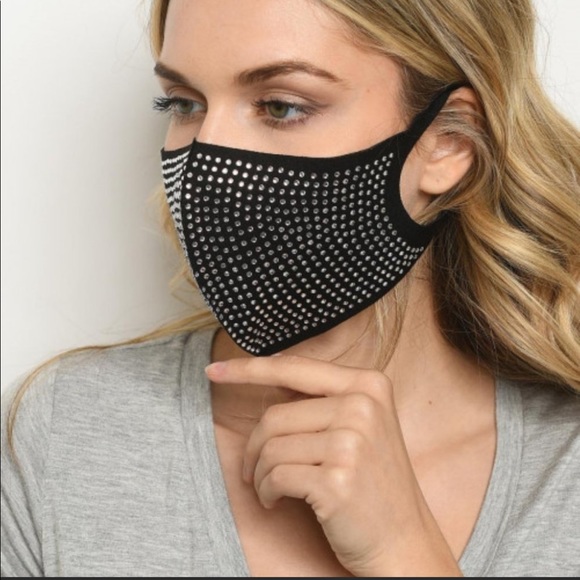 The Ivory Elephant Accessories - Black rhinestone bling face mask